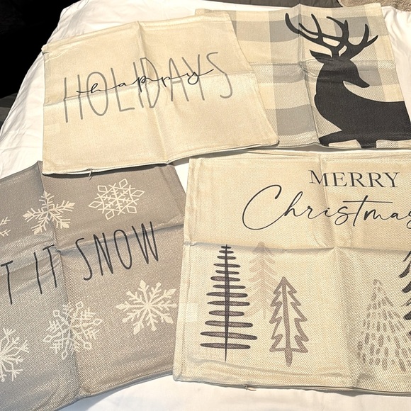 18 x 18 Pillow 4 Cases,Winter Theme, Burlap Feel, Zipper Close, New, Never Used - Picture 1 of 6